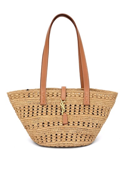 Leather & Raffia-Crochet Basket Bag from Saint Laurent