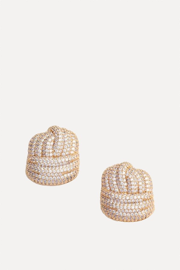 Gold Crystal Knot Earrings from Self-Portrait