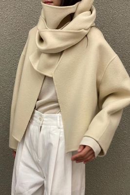 Tol Wool Jacket With Scarf Buttermilk from Marcéla London