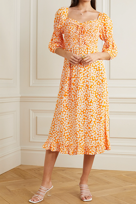 Nora Shirred Floral-Print Crepe Midi Dress