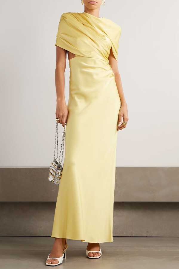 Open-Back Cape-Effect Draped Satin Gown from Stella McCartney
