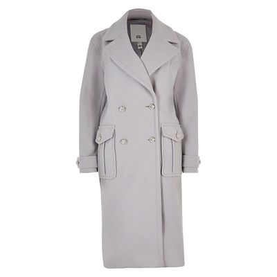 Grey Double Breasted Longline Utility Coat