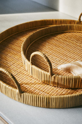 Round Rattan Tray With Handles On The Sides, From £45.99 | Zara Home