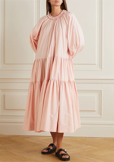 Oversized Ruffled Tiered Cotton-Poplin Midi Dress from Minjukim