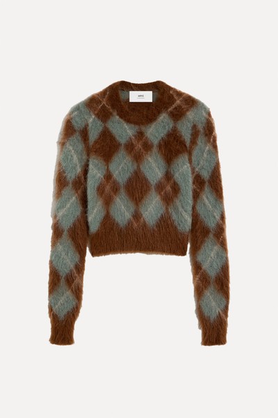 Alpaca Mohair Brushed Argyle Sweater from AMI