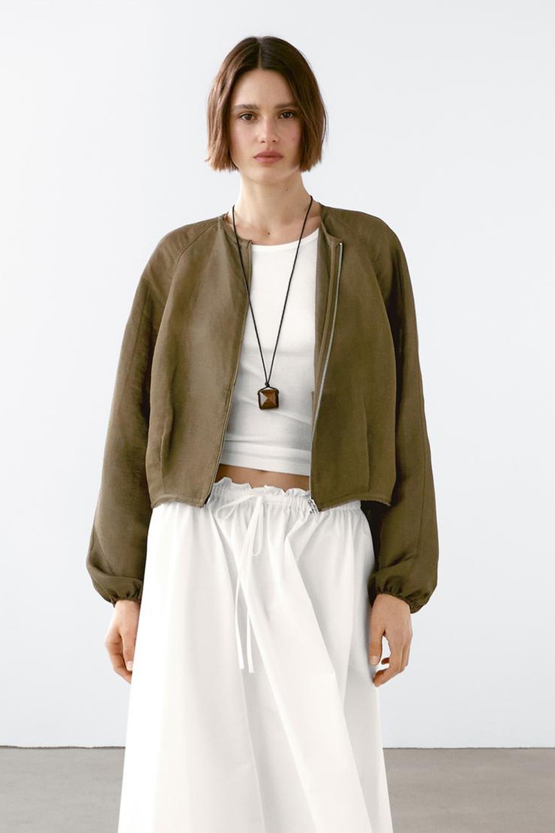 Frayed Linen Silk Bomber Jacket from Massimo Dutti