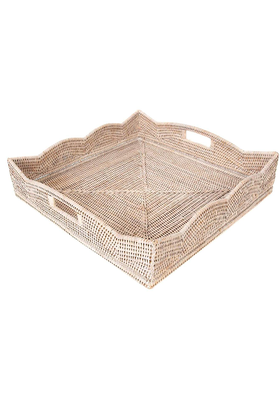 Jolene Scallop Woven Rattan Square Tray from Movable Home