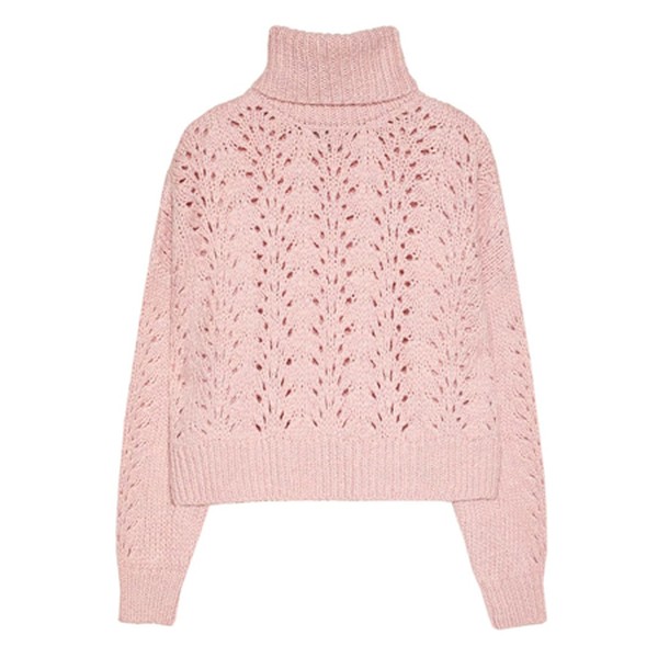 Cropped High Neck Open Knit Sweater from Stradivarius