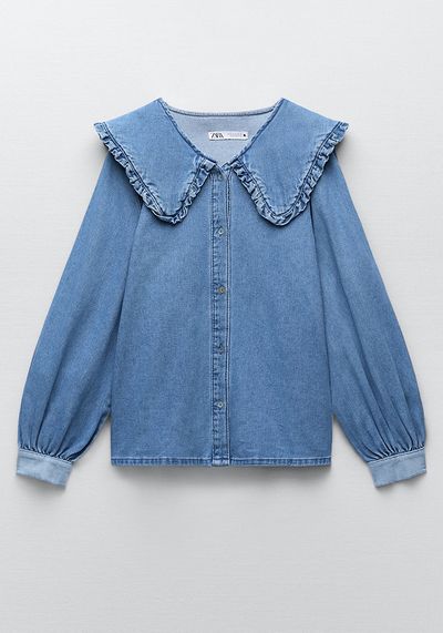 Denim Shirt With Peter Pan Collar from Zara