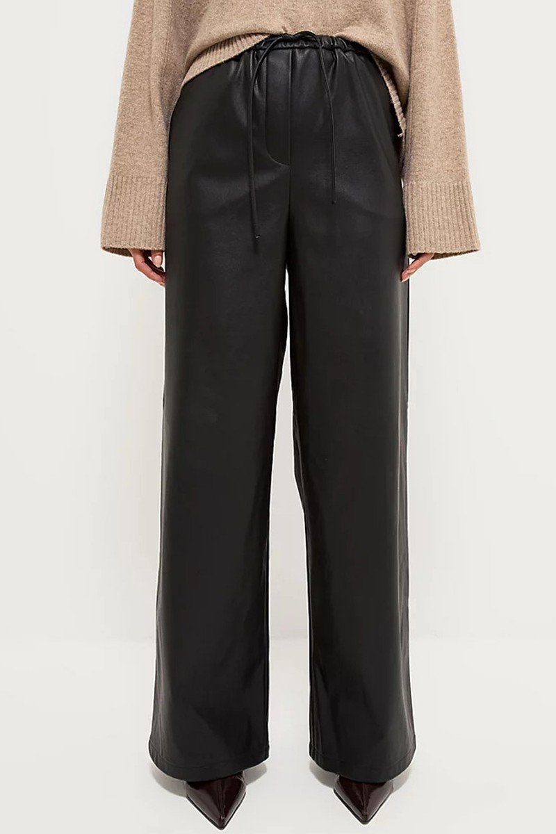 Leather Look Drawstring Waist Wide Leg Trousers from George At asda