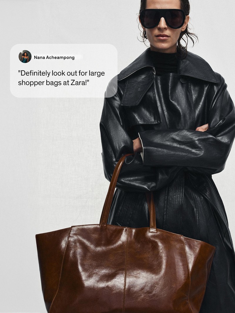 Stitched Leather Tote Bag from Zara