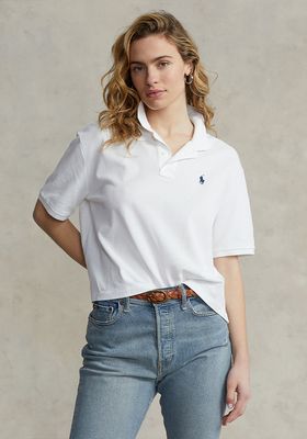Cotton Cropped Boxy Fit Polo Shirt