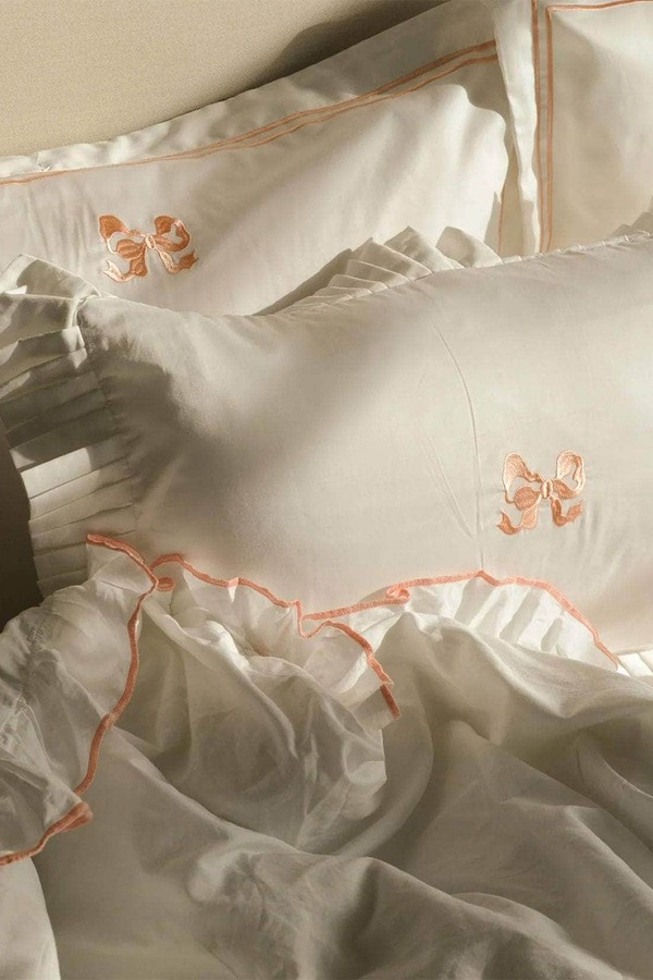 Arabella Bow Ruffle Frill Pillow Case Pair from Sukun