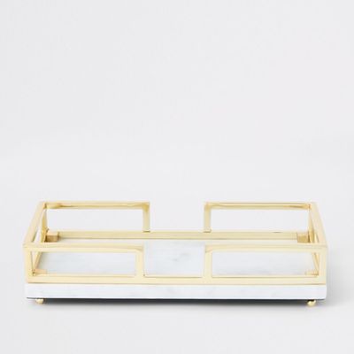 Marble Tray With Gold Metal Handles
