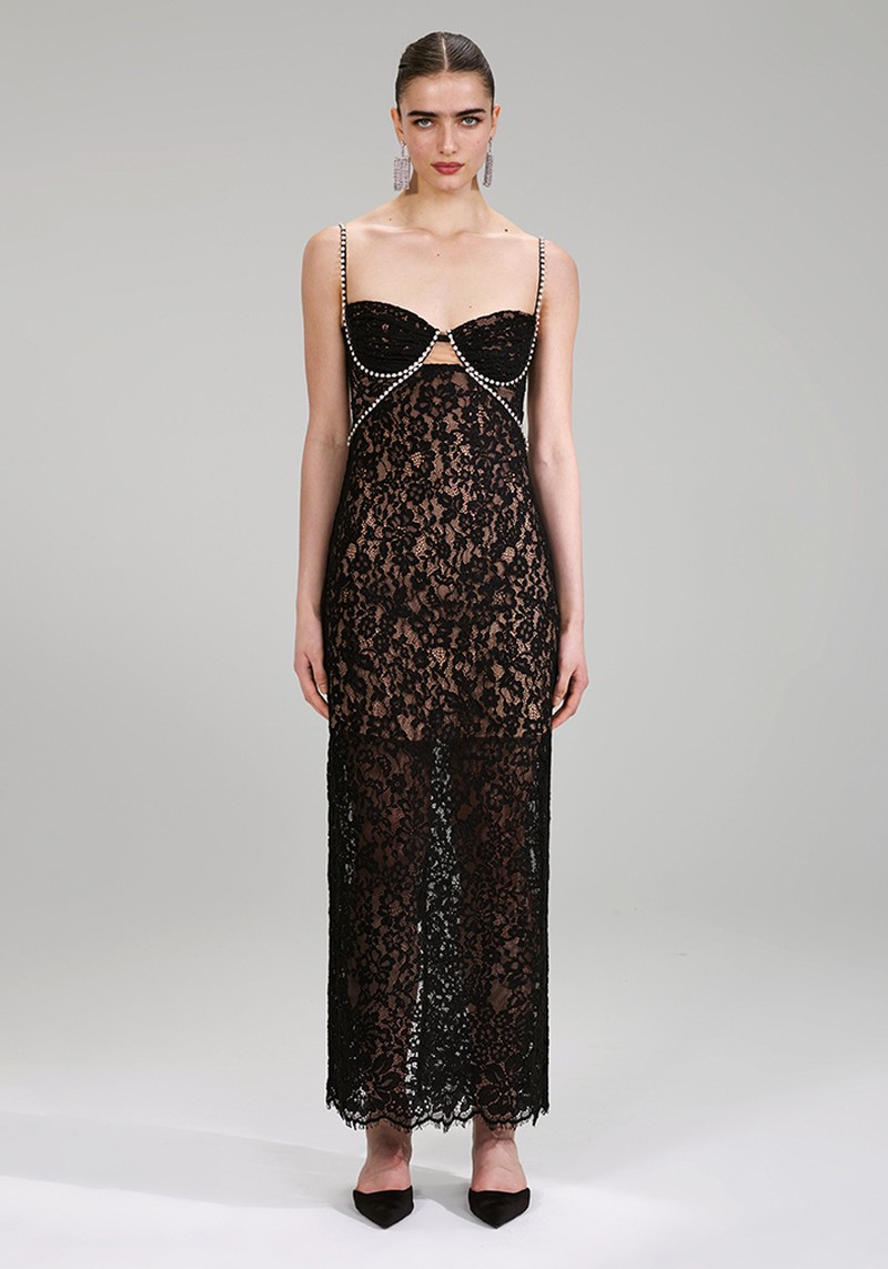 Black Fine Lace Maxi Dress