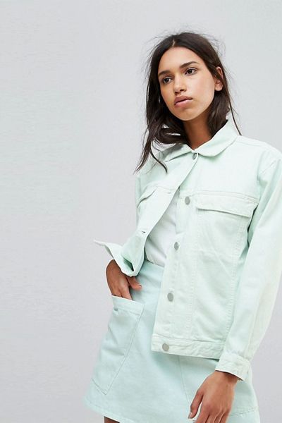 Oversized Mint Pale Denim Jacket from Waven Karin