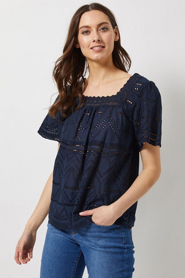 Navy Broderie Top