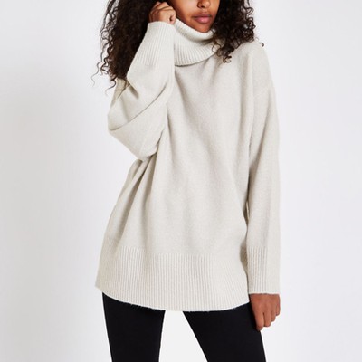 Grey Glitter Oversized Roll Neck Jumper 