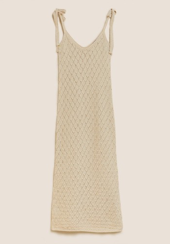 Textured V Neck Midaxi Dress