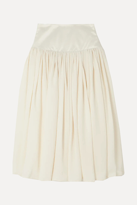 Waterfall Satin-Trimmed Crepe De Chine Midi Skirt from Abadia