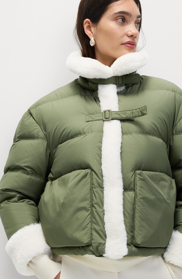 Feather & Down Padded Borg Trim Jacket