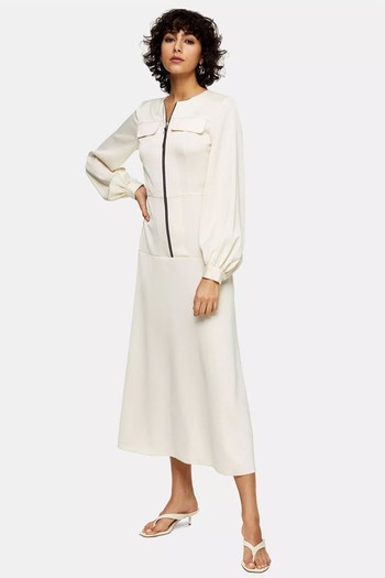 Cream Satin Zip Shirt Dress