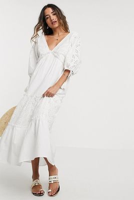 Broderie Tiered Maxi Dress In Cream from ASOS Design