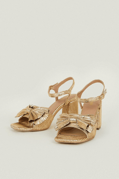 Metallic Bow Detail Strappy Block Heel from Oasis