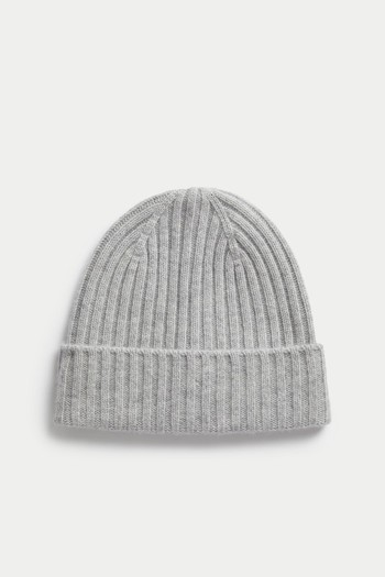 Pure Cashmere Rib Beanie Hat