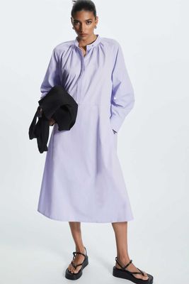 Relaxed Fit Gathered Midi Shirt Dress
