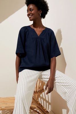 Pure Linen V-Neck Short Sleeve Blouse from Marks & Spencer