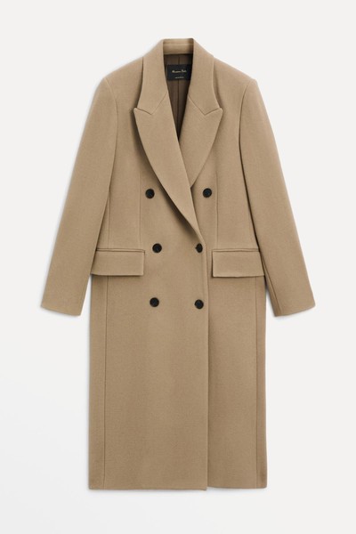 Long Double-Breasted Wool Blend Coat from Massimo Dutti