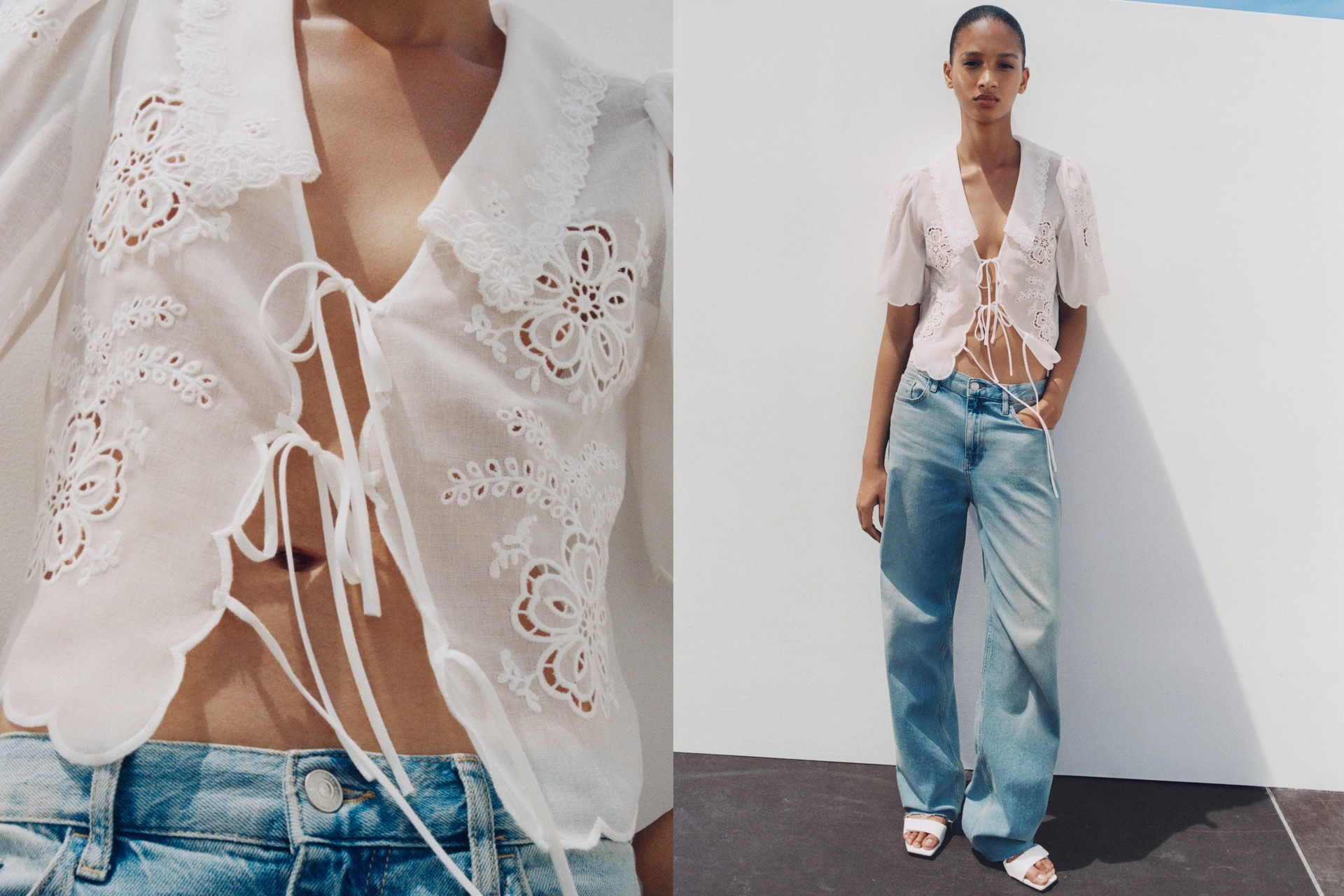 Embroidered Blouse With Bows, £49.99