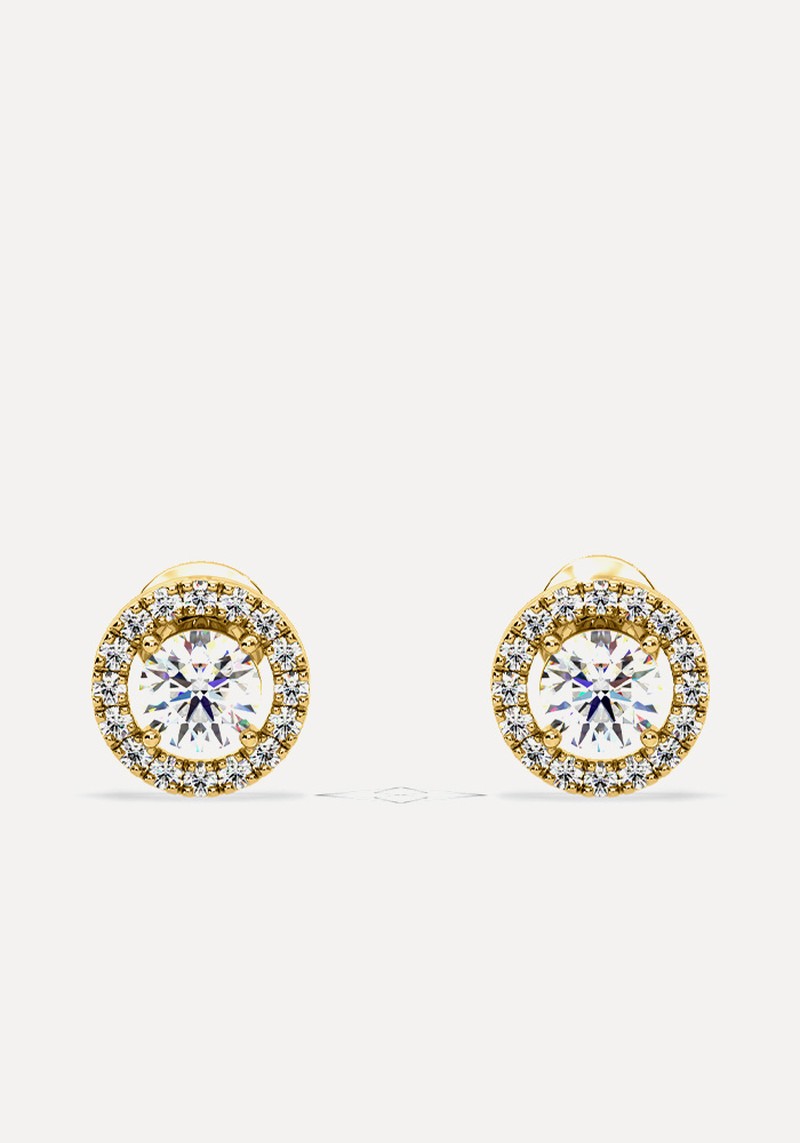 Ella Lab Diamond Halo Earrings 1.34ct In 18K Yellow Gold