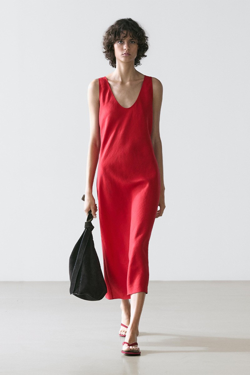 100% Linen Strappy Midi Dress from Massimo Dutti