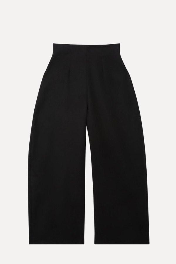 High Waist Cotton Blend Curved Trousers
