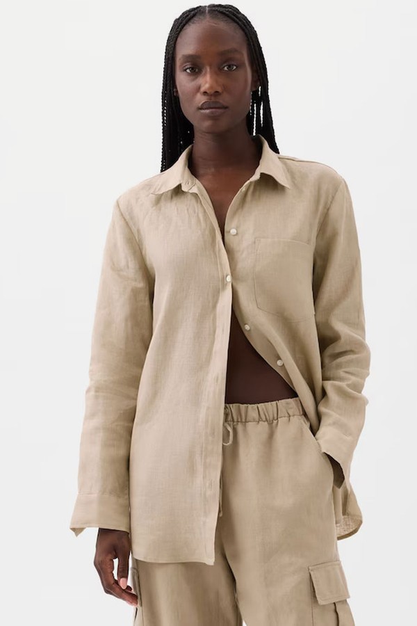 100% Linen Long Sleeve Oversized Shirt from GAP