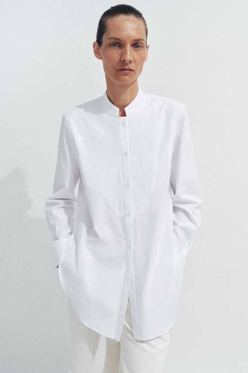 Poplin Shirt With Bib Detail