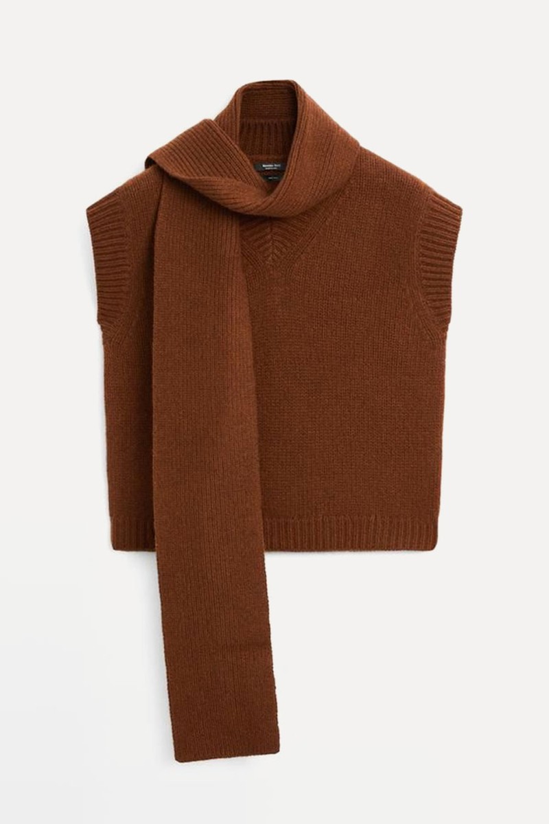 V-Neck Knit Vest With Scarf 