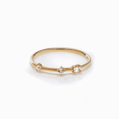 Three Stone Bamboo Ring  9-Karat Solid Yellow Gold