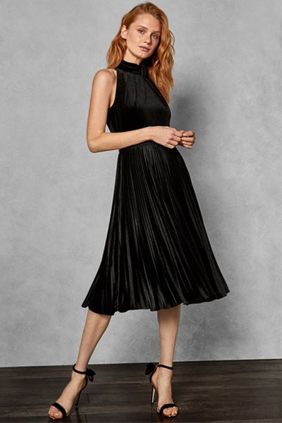 CORNELA Pleated Velvet Midi Dress