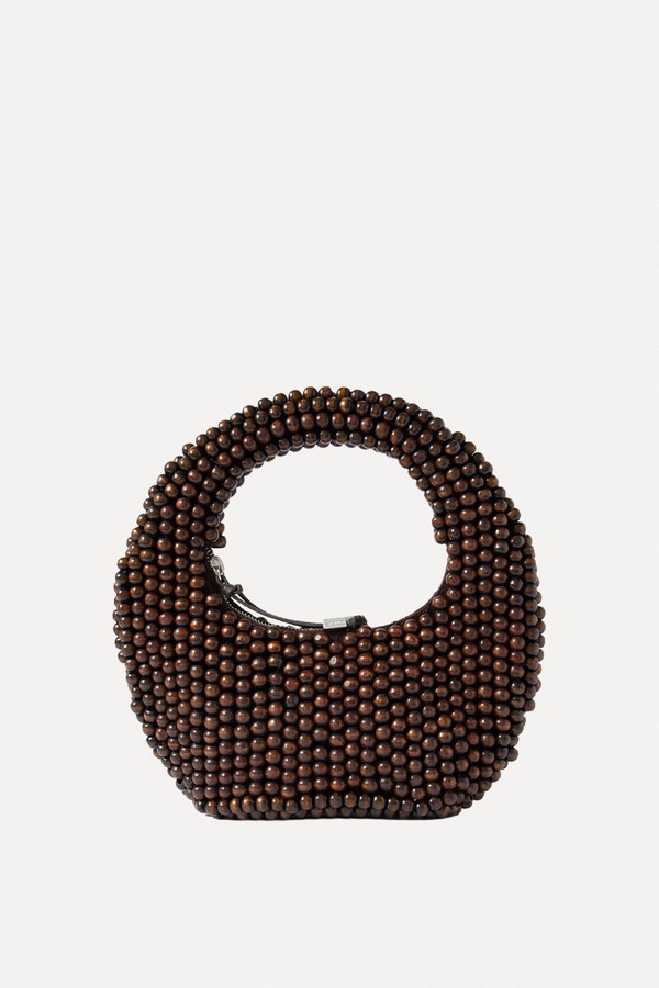 Reef Leather-Trimmed Beaded Wood Tote from Staud