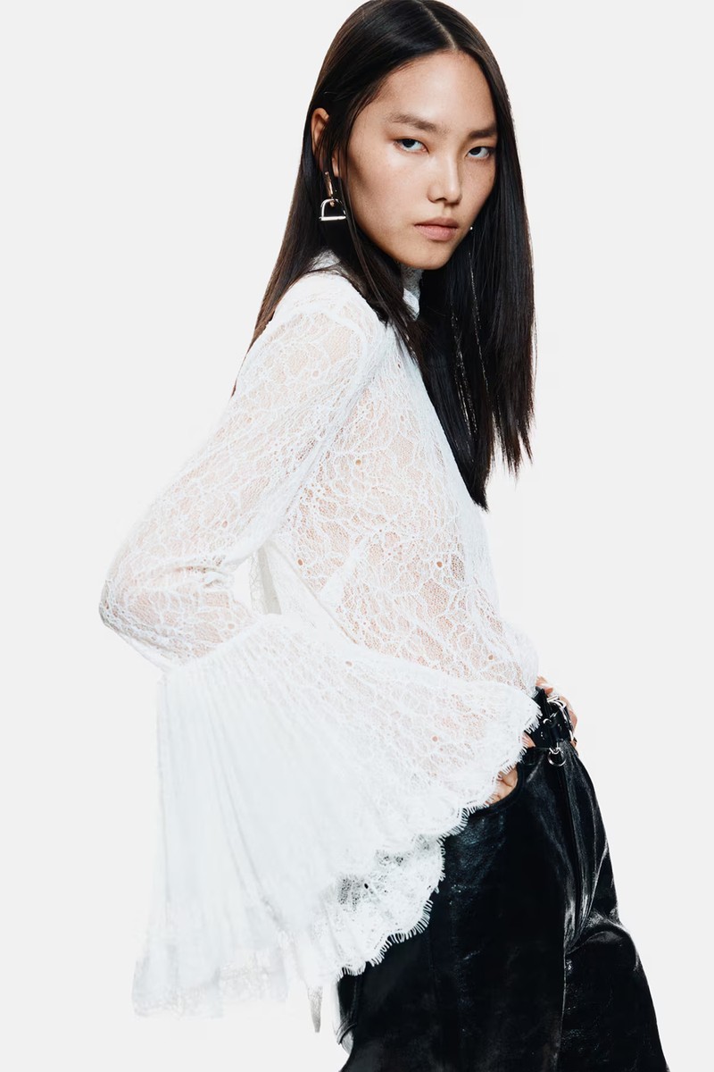 Trumpet Sleeved Lace Blouse