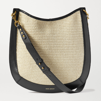 Moskan Leather-Trimmed Raffia Shoulder Bag