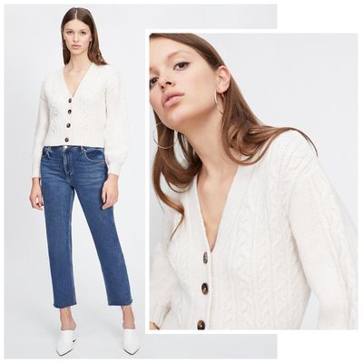 Cream Cable V-Neck Knitted Cardigan, £26.60 (was £35)