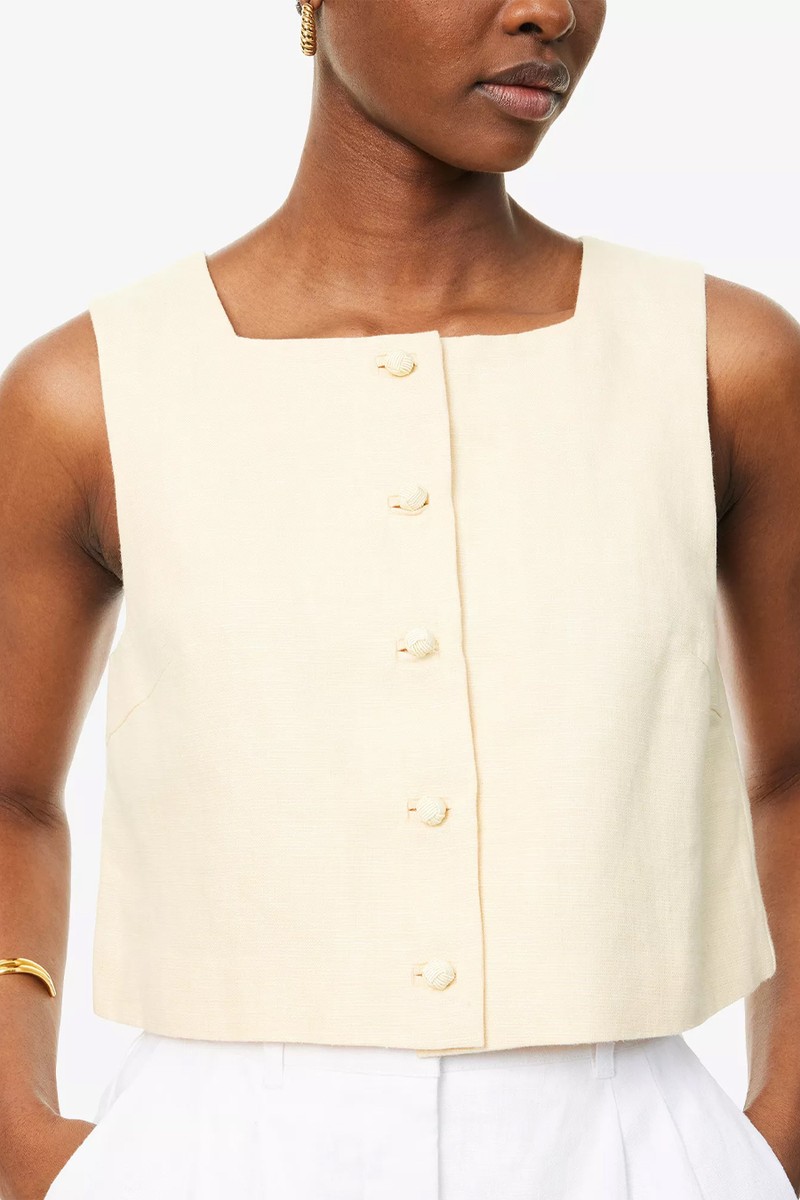 Rio Square-Neck Button Linen Top from Posse