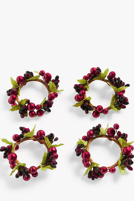 Set Of 4 Christmas Cranberries Napkin Rings