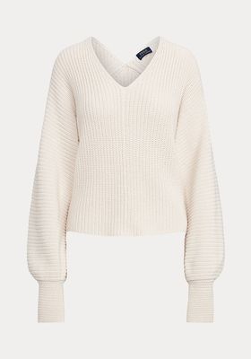 Rib-Knit Linen-Blend V-Neck Sweater