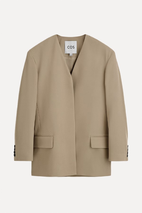 Collarless Wool-Twill Blazer