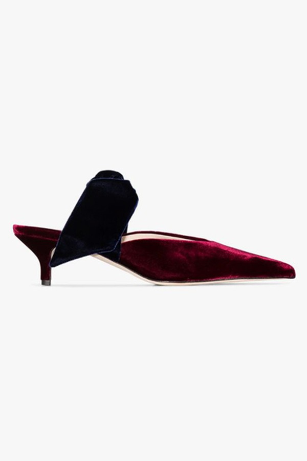 Burgundy Bandana Girl 55 Velvet Mules from Gia Couture